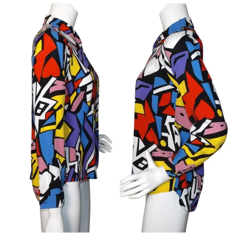 Vintage Blouse, M, 90's Vibes, Color block/patterns, Long sleeve, Button Up - Picture 5 of 9